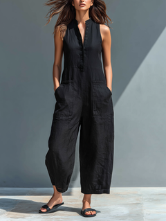 Zeria - Fließender Leinen-Jumpsuit in Schwarz
