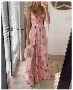 Joy | Blumenmuster Hochzeitsgastkleid in Rosa