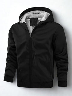 Herren Reißverschlussjacke mit Kapuze | Fleecefutter Langarm in Schwarz