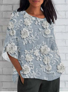 Mila | Blumenmuster Gathered Waist Bluse in Blau