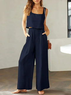 Sofia | Komfortables Damen Set aus Top und Hose in Marineblau