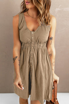 Ärmelloses Sommerkleid mit Knöpfen für Damen in Khaki