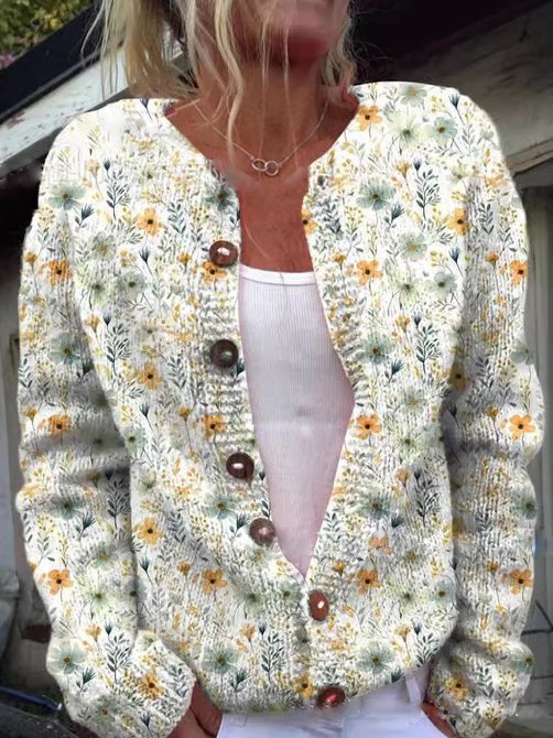 Strickjacke mit floralem Muster für Frauen