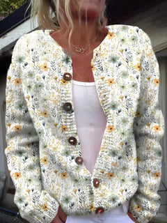 Mathilda - Luxuriöser Strickjacke mit Blumenmuster in Gelbe Blumen