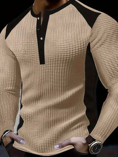 Kyran – Langärmliges Henley Hemd Mit Waffelmuster in Khaki