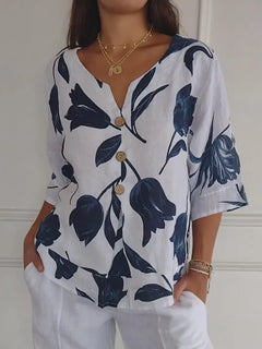 Tessa®️™ - Elegante Blumenbluse in Weiß