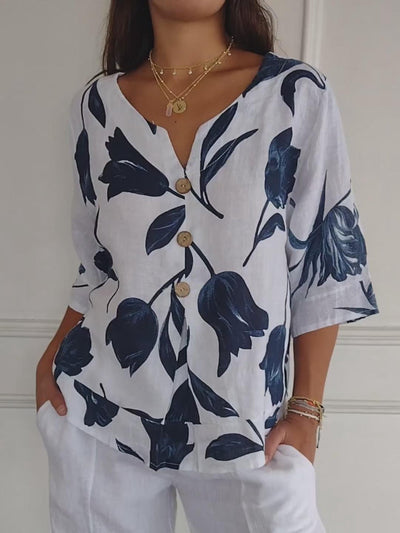 Damen Sommer Button Down Hemd | Blumen Bedrucken