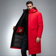 Viktor - Langer, warmer Wintermantel in Rot