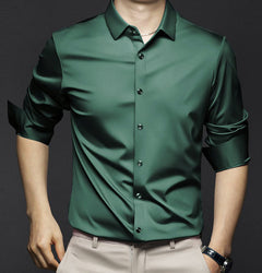Adrian | Herren Satin Hemd Langarm Slim Fit Elegant in Grün