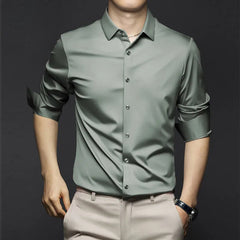 Adrian | Herren Satin Hemd Langarm Slim Fit Elegant in Hellgrün
