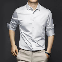 Adrian | Herren Satin Hemd Langarm Slim Fit Elegant in Weiß