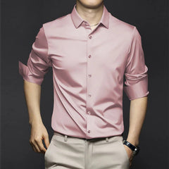 Adrian | Herren Satin Hemd Langarm Slim Fit Elegant in Rosa