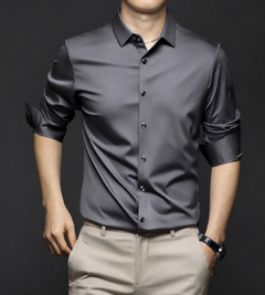Adrian | Herren Satin Hemd Langarm Slim Fit Elegant in Dunkelgrau