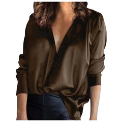 Lockere V-Ausschnitt Bluse für Damen in Kaffee