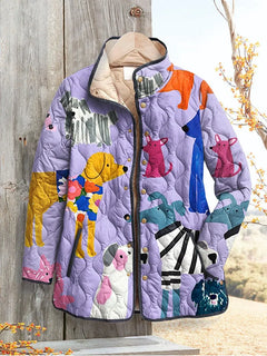 Damen Freizeitjacke mit Hundemuster in Mehrfarbig
