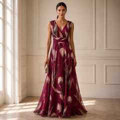 Agathe | Stilvolles Langes Maxikleid in Burgunderrot