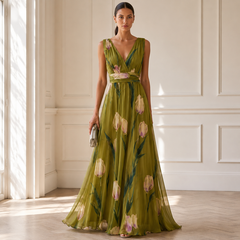 Agathe | Stilvolles Langes Maxikleid in Grün