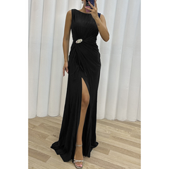 Olive | Plissee Maxi Hochzeitsgastkleid in Schwarz