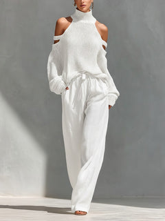 Alessia | Off-Shoulder Zweiteiler mit Weiten Hosen in Weiß