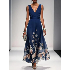 Alva | Blumenmuster Maxikleid für Feste in Marineblau