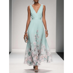 Alva | Blumenmuster Maxikleid für Feste in Hellgrün