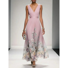 Alva | Blumenmuster Maxikleid für Feste in Rosa
