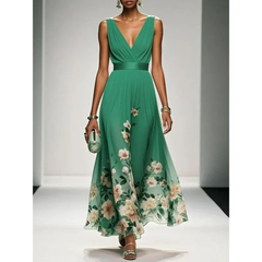 Alva | Blumenmuster Maxikleid für Feste in Grün