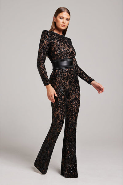 Damen-Jumpsuit mit tailliertem Schnitt und Spitzen-Details – weites Bein