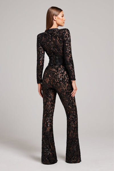 Damen-Jumpsuit mit tailliertem Schnitt und Spitzen-Details – weites Bein