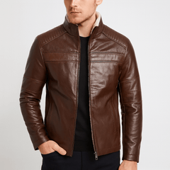 Andreas | Herren Sportliche Reißverschluss Lederjacke in Braun