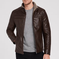 Andreas | Herren Sportliche Reißverschluss Lederjacke in Dunkelbraun