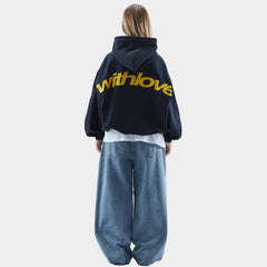 Angelika | Damen Oversized Bedruckter Kapuzenpullover in Schwarz