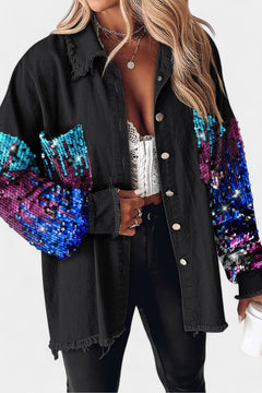 Angelika | Damen Oversized Pailletten Jeansjacke in Lila