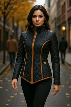 Anna | Damen Reißverschluss Rautensteppjacke in Schwarz