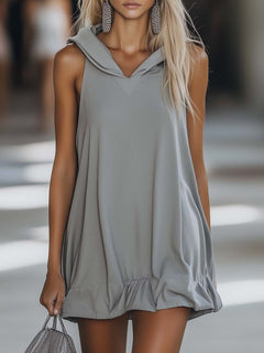 Annelore | Damen Ärmelloses Hoodie Mini Kleid in Grau
