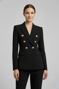 Annika | Damen Eleganter Knöpfen Zweireiher Blazer in Schwarz