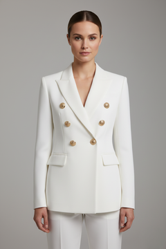 Annika | Damen Eleganter Knöpfen Zweireiher Blazer in Weiß