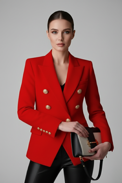 Annika | Damen Eleganter Knöpfen Zweireiher Blazer in Rot