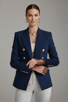 Annika | Damen Eleganter Knöpfen Zweireiher Blazer in Blau