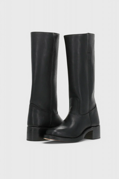 Annika | Damen Kniehohe Blockabsatz Lederstiefel in Schwarz