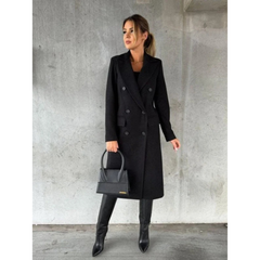 Annika | Langer Trenchcoat Wintermantel in Schwarz