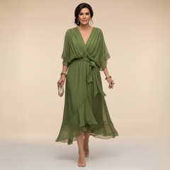 Annika | V-Ausschnitt Wickelkleid Midi in Grün