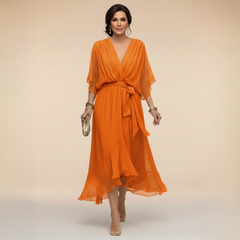 Annika | V-Ausschnitt Wickelkleid Midi in Orange