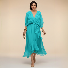 Annika | V-Ausschnitt Wickelkleid Midi in Marine Blau