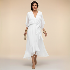Annika | V-Ausschnitt Wickelkleid Midi in Weiß