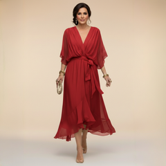 Annika | V-Ausschnitt Wickelkleid Midi in Rot