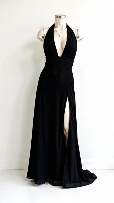 Anouk - Maxi Halfterkleid - V-Ausschnitt und Schlitz