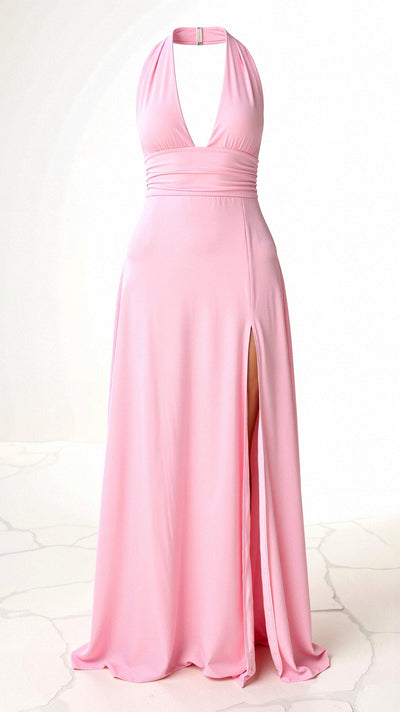 Anouk - Maxi Halfterkleid - V-Ausschnitt und Schlitz