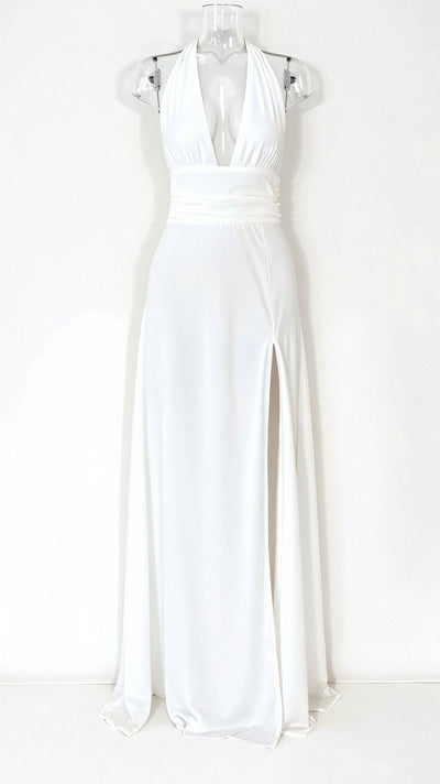 Anouk - Maxi Halfterkleid - V-Ausschnitt und Schlitz