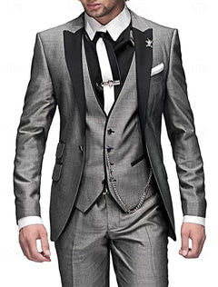 Dreiteiliges Leinen-Set für Herren: Business-Blazer, Weste und Hose in Grau